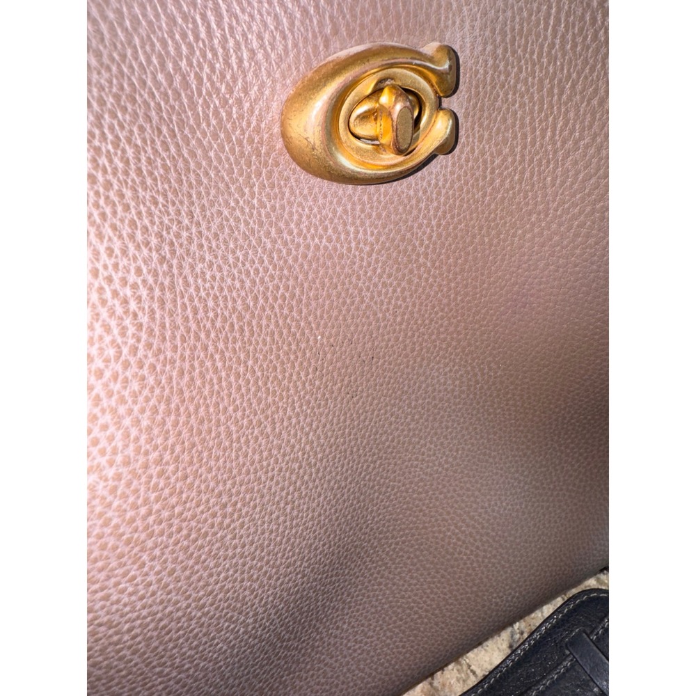Coach Willow Shoulder Bag Colorblock Dark Stone Black Leather C2590 Brass - Picture 9 of 11
